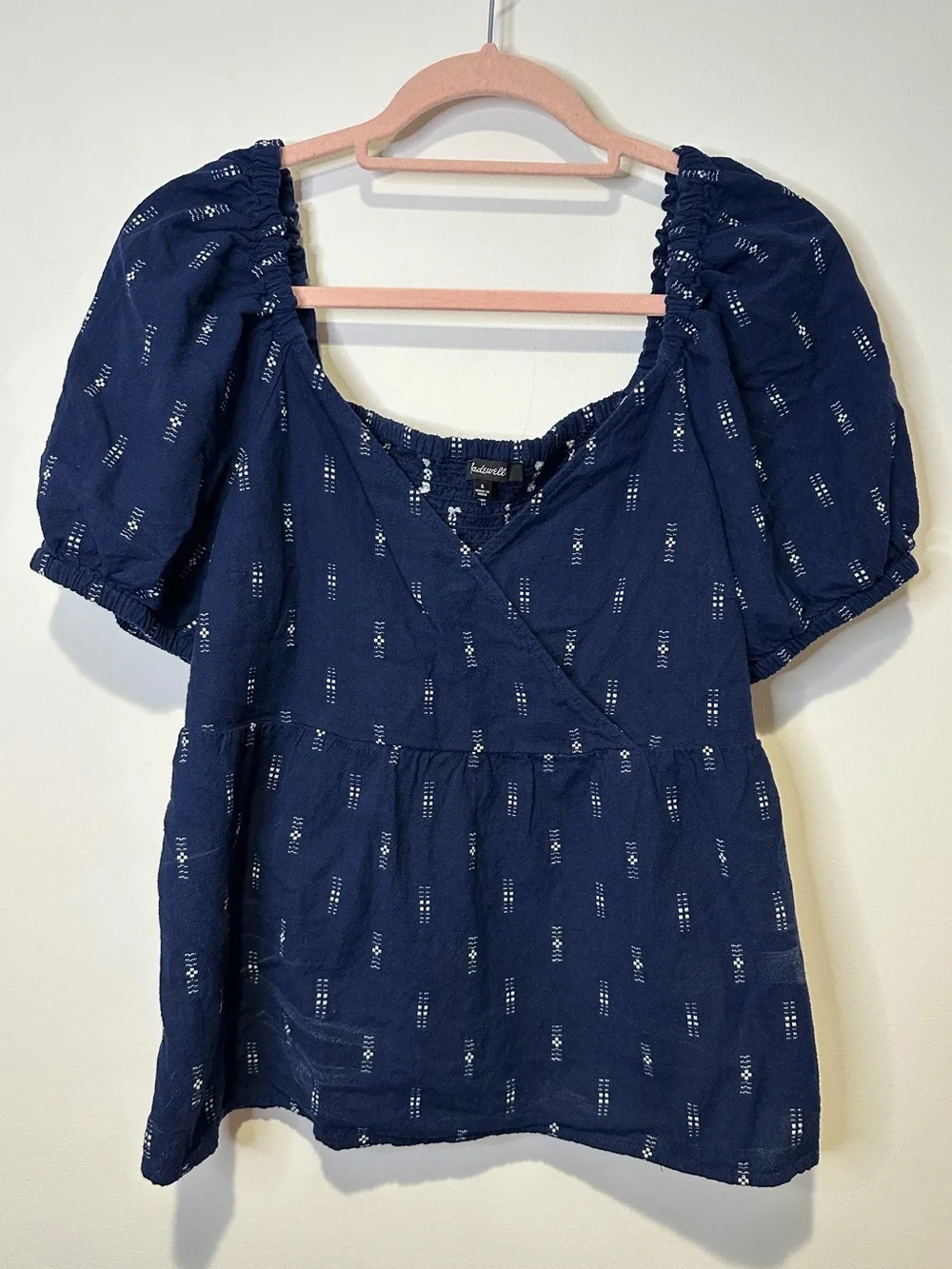 madewell jacquard puff sleeve empire top size small